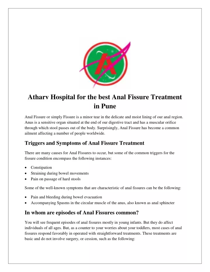atharv hospital for the best anal fissure