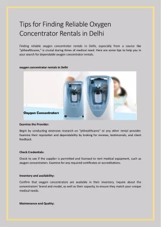 Tips for Finding Reliable Oxygen Concentrator Rentals in Delhi