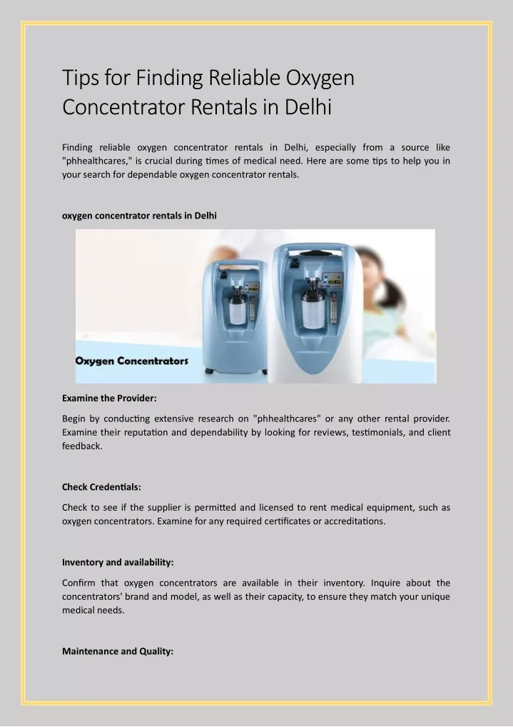tips for finding reliable oxygen concentrator