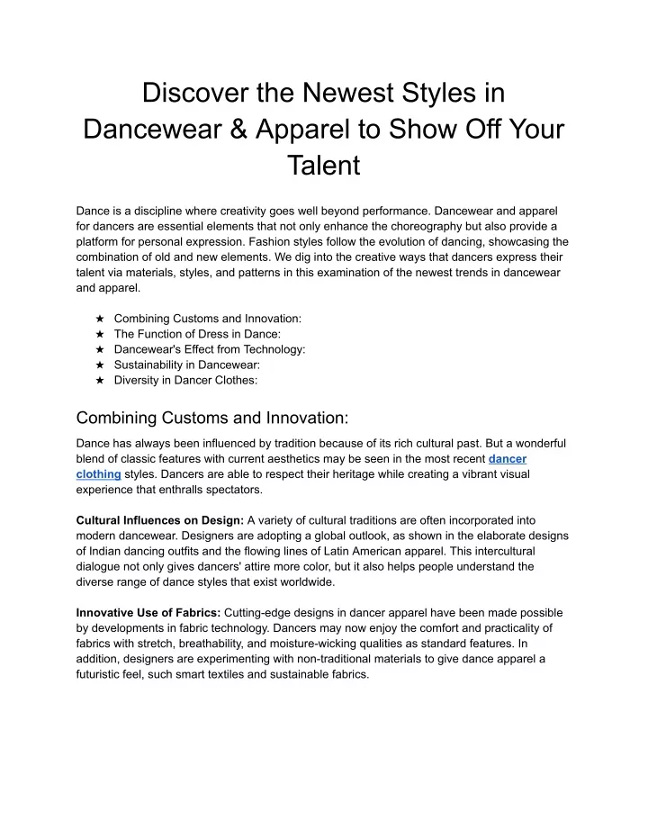 discover the newest styles in dancewear apparel