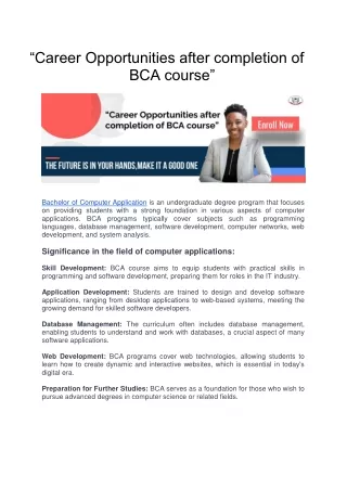 Career Opportunities after completion of BCA course