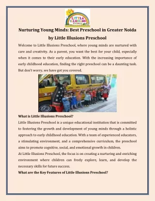 Nurturing Young Minds  Best Preschool in Greater Noida by Little Illusions Preschool
