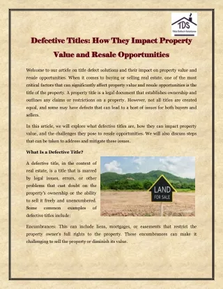 Defective Titles How They Impact Property Value and Resale Opportunities