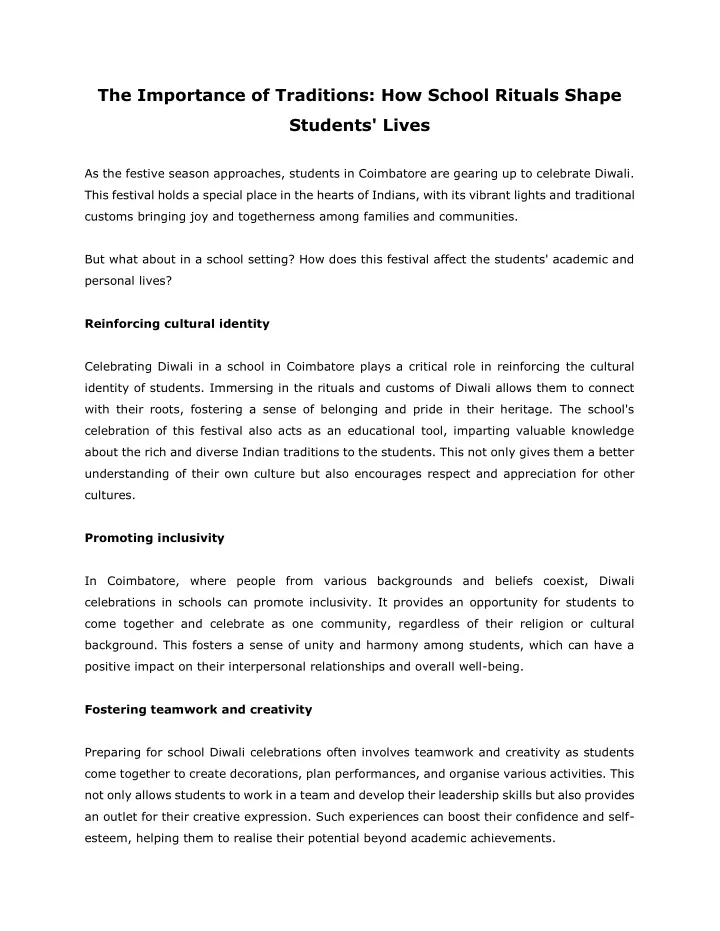 importance of tradition essay