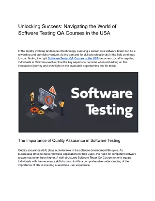 Unlocking Success_ Navigating the World of Software Testing QA Courses in the USA