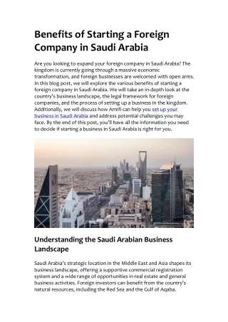 Benefits of Starting a Foreign Company in Saudi Arabia