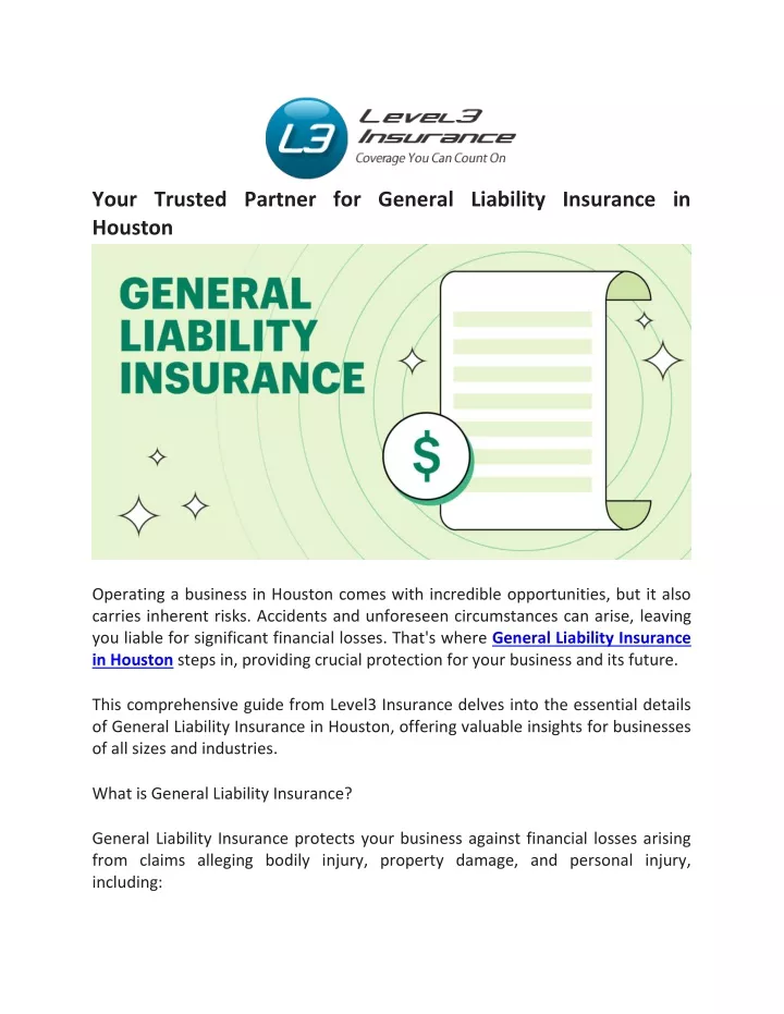 your trusted partner for general liability