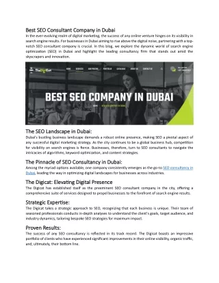Best SEO Consultant Company in Dubai