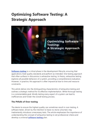 Optimizing Software Testing: A Strategic Approach