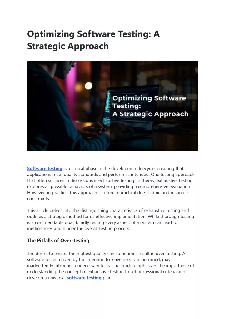 optimizing software testing a strategic approach