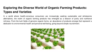 Exploring the Diverse World of Organic Farming Products_ Types and Varieties