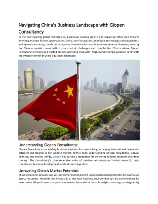 Navigating China's Business Landscape with Glopen Consultancy