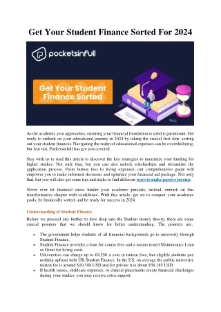 Get Your Student Finance Sorted For 2024