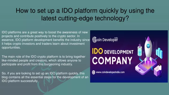 how to set up a ido platform quickly by using the latest cutting edge technology