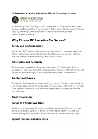 DC Executive Car Service: A Luxurious Ride for Discerning Executives