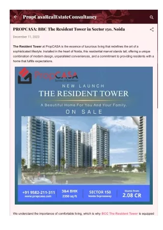 PROPCASA: BBC The Resident Tower in Sector 150, Noida