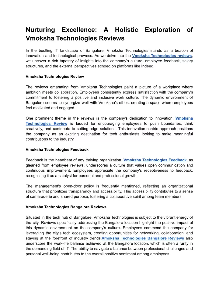 nurturing vmoksha technologies reviews