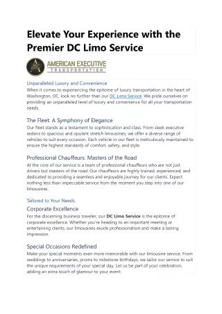 Elevate Your Experience with the Premier DC Limo Service