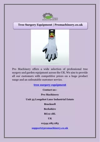 Tree Surgery Equipment | Promachinery.co.uk