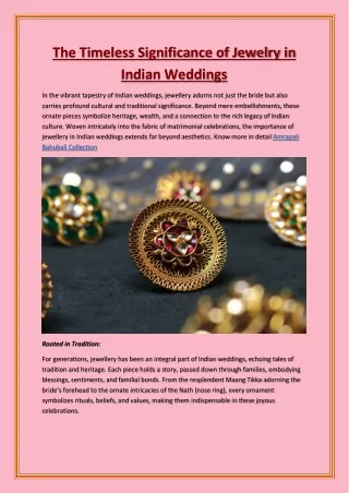The Timeless Significance of Jewelry in Indian Weddings