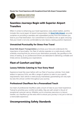Elevate Your Travel Experience with Exceptional Great Falls Airport Transportati