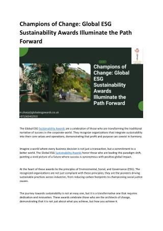 Global ESG Sustainability Awards Illuminate the Path Forward