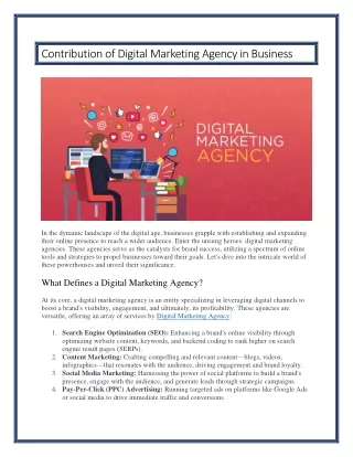 Contribution of Digital Marketing Agency in Business