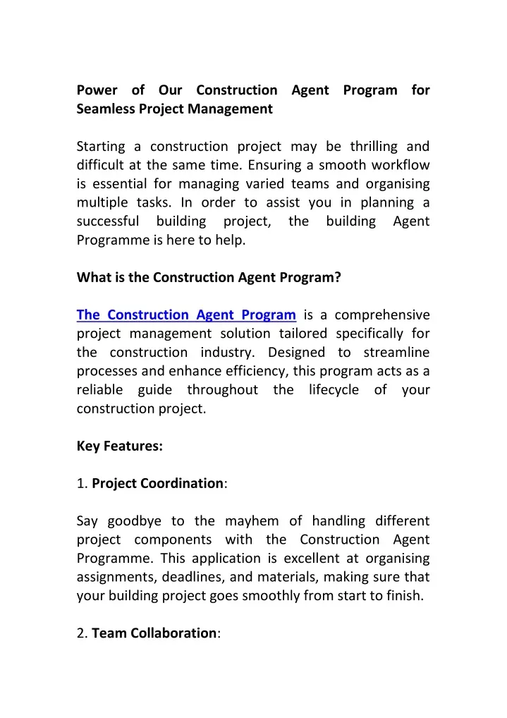 power of our construction agent program