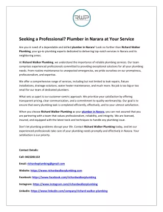 Seeking a Professional? Plumber in Narara at Your Service