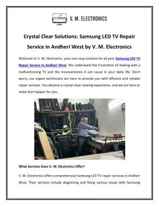 Crystal Clear Solutions Samsung LED TV Repair Service in Andheri West by V. M. Electronics