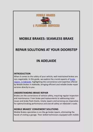 Brake Repairs in Adelaide by Mobile Brakes