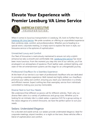 Elevate Your Experience with Premier Leesburg VA Limo Service