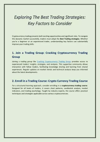 Exploring The Best Trading Strategies: Key Factors to Consider