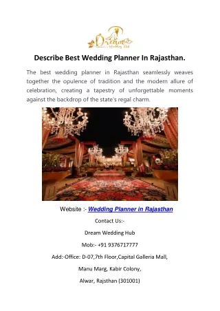 Describe Best Wedding PlannDescribe Best Wedding Planner In Rajaer In Rajasthan.