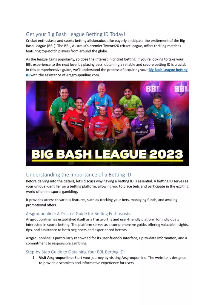 get your big bash league betting id today cricket