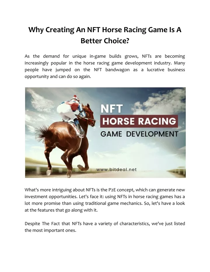 why creating an nft horse racing game is a better