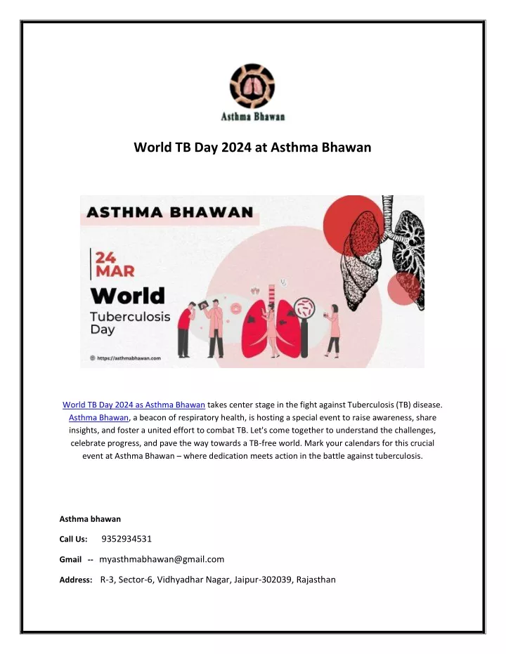 world tb day 2024 at asthma bhawan