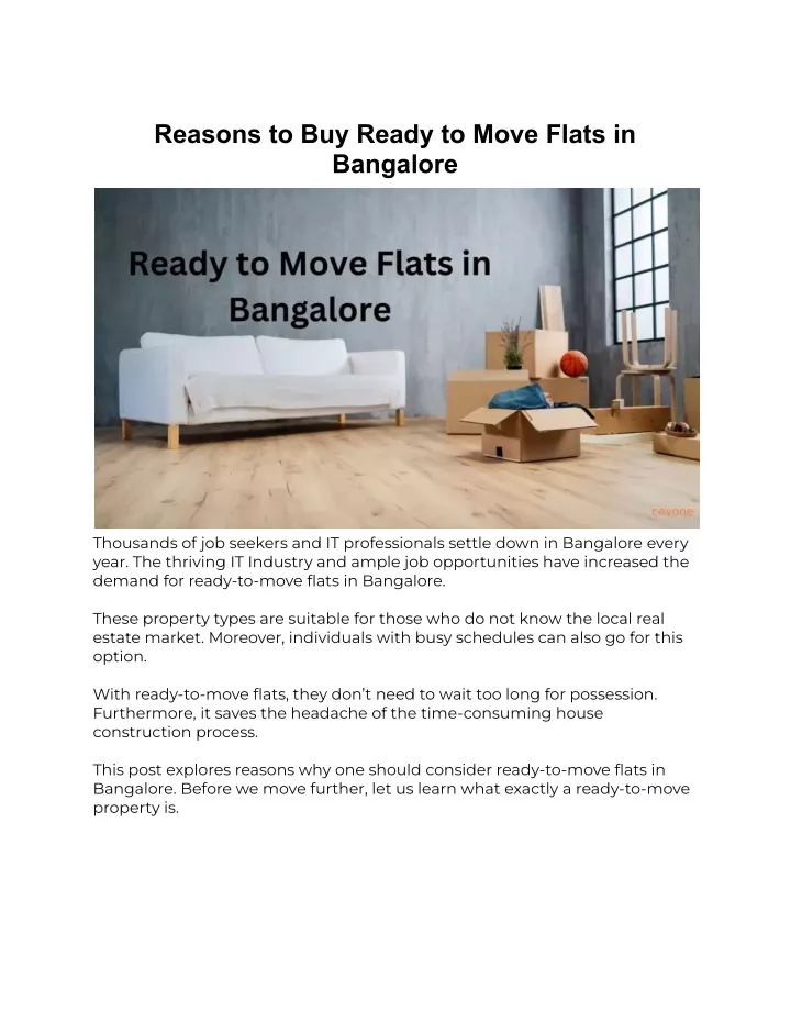 reasons to buy ready to move flats in bangalore