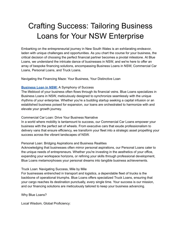 crafting success tailoring business loans