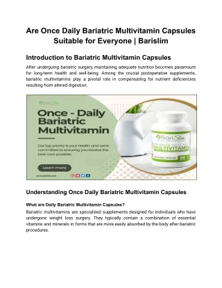 Are Once Daily Bariatric Multivitamin Capsules Suitable for Everyone _ Barislim