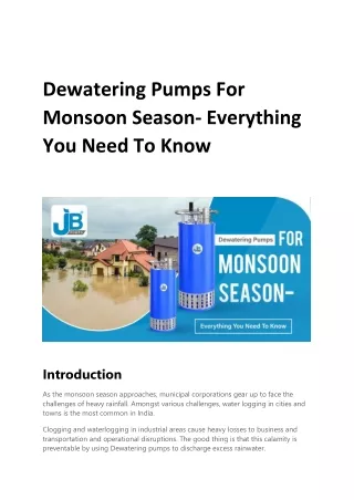 Dewatering Pumps For Monsoon Season- Everything You Need To Know
