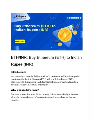 ETH_INR_ Buy Ethereum (ETH) to Indian Rupee (INR)