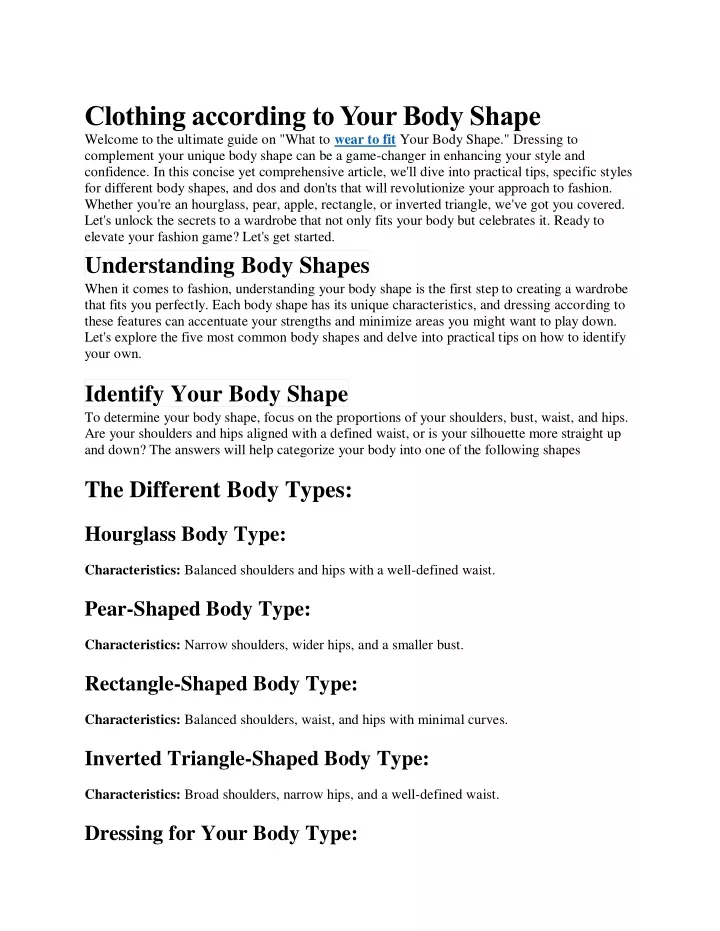 clothing according to your body shape welcome