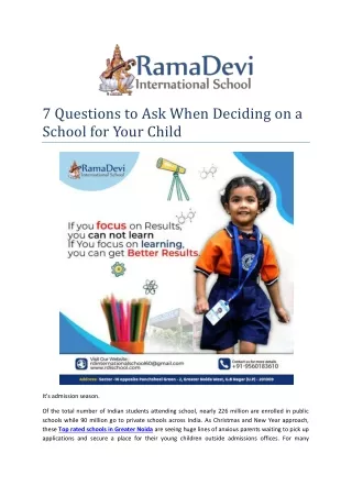 7 Questions to Ask When Deciding on a School for Your Child