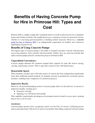 Benefits of Having Concrete Pump for Hire in Primrose Hill_ Types and Cost