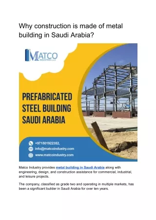 Why construction is made of metal building in Saudi Arabia