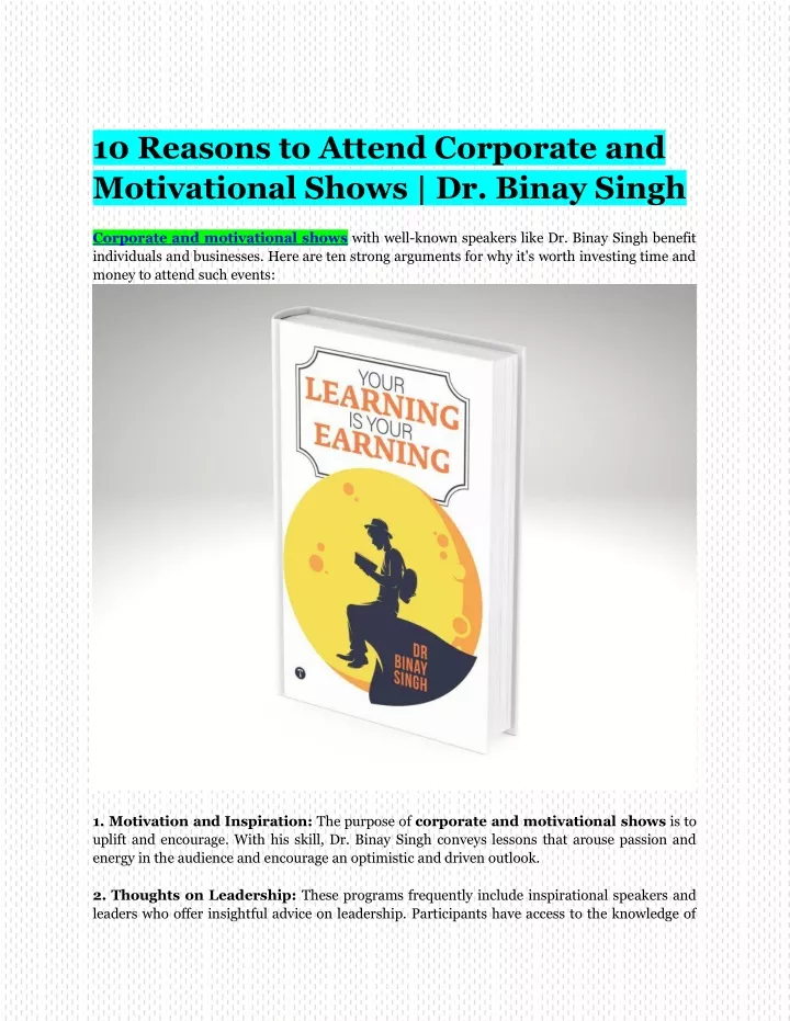 10 reasons to attend corporate and motivational
