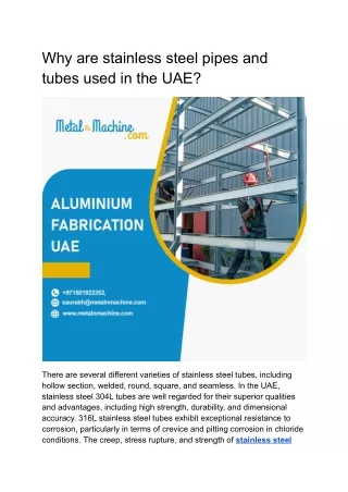 Why are stainless steel pipes and tubes used in the UAE_