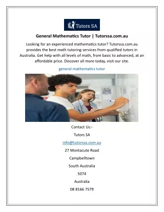 General Mathematics Tutor  Tutorssa.com.au