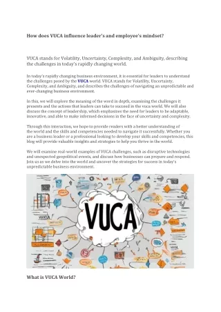 how does vuca influence leader s and employee